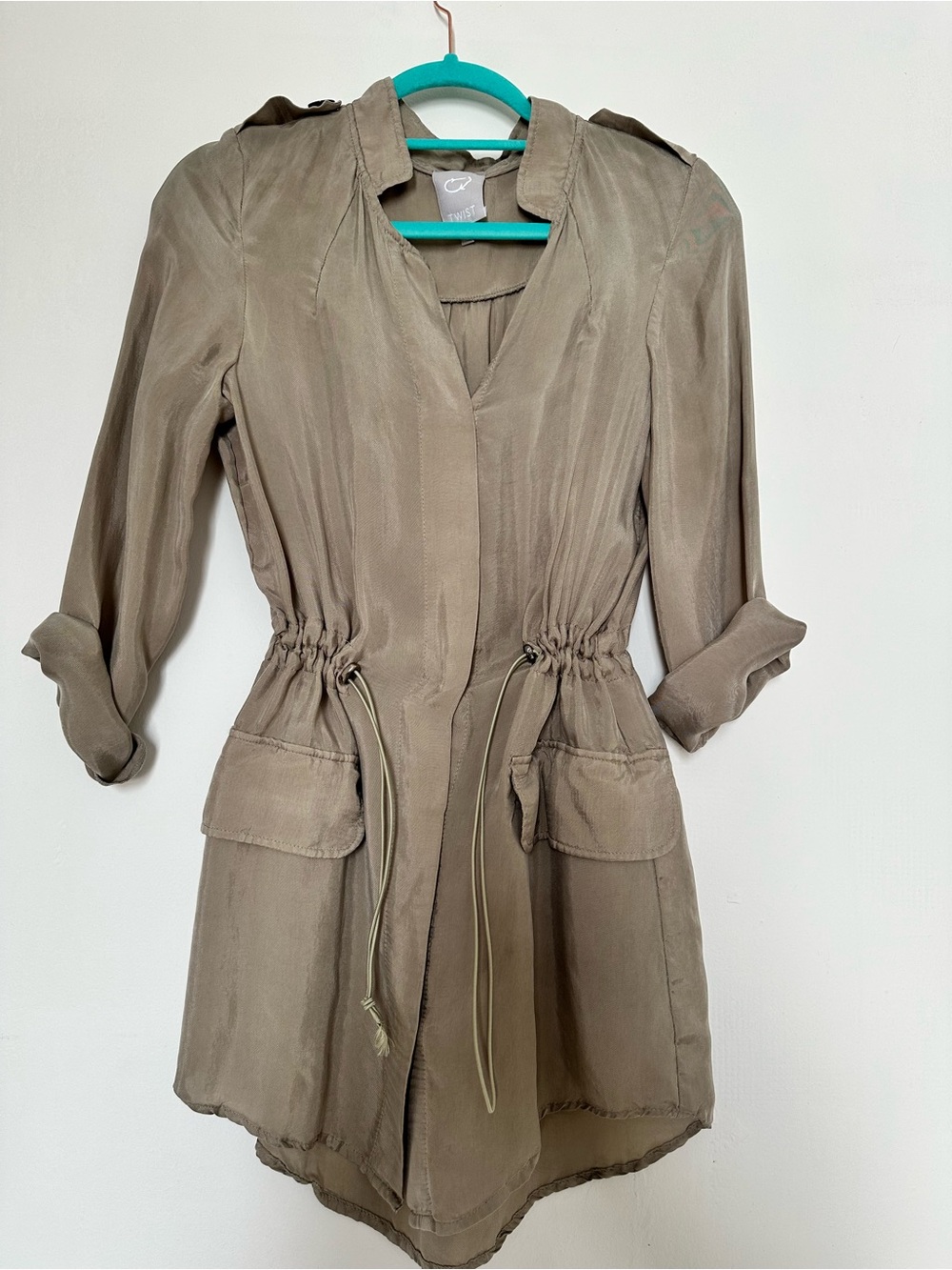 Lightweight Taupe Drawstring Utility Jacket